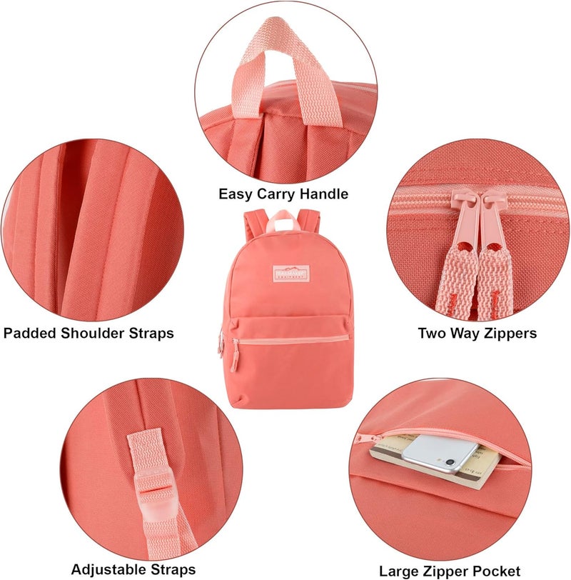 Trailmaker Classic 17 inch Backpacks with Adjustable Padded Straps | School Backpacks for Girls, Boys (Coral) - Image 2